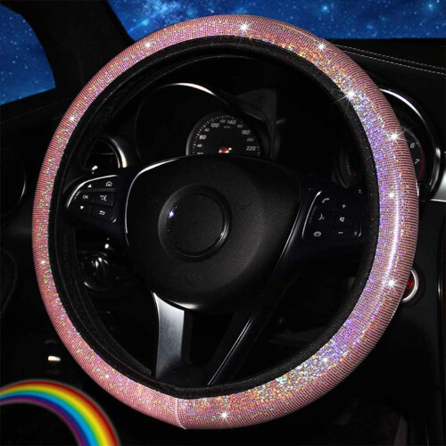 Calota de roda com strass brilhantes, design de floco de neve rosa de 15 polegadas, interior antiderrapante, encaixe universal para carros, ideal 2