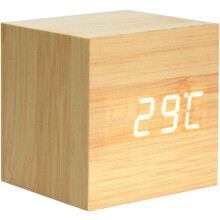 Horloge cube numérique en bois polyvalente, horloge de voyage portable à commande vocale avec écran LCD pour l'heure, la température et le