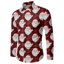 Christmas Shirt Men's Regular Fit 3D Print Xmas Wine Red Size S Festive Motif Winter Casual Business Formal