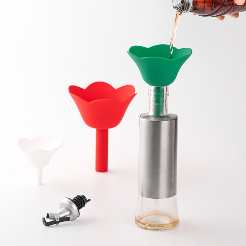 Dishwasher Safe Silicone Funnel 3 Floral Designs Drip Proof 1