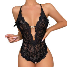 Women's Halterneck Sexy Lingerie, Deep VNeck, Sheer Mesh, Backless Camisole, Nightwear, Black, One Size Erotic Sleepwear Set for Women, Black6 XL