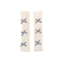 1 paire de manchettes en tricot confortables-Noeud bleu blanc