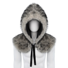 Luxurious Faux Plush Medieval Capelet Shawl-Dark Grey