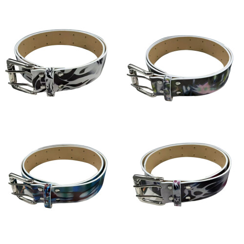 High Quality PU Belt Graffiti Style Double-black and white 1