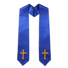 Double Side Clergy Stole Embroidery Crossed Fringed-Royal Blue