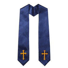 Reversible Embroidery Clergy Stole with Crossed-Navy Blue