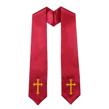 Double Sided Clergy Stole with Embroidery Crossed-Dark Red.