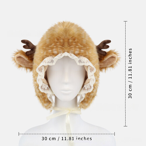 Warm Winter Hat with Deer Pattern Comfortable Plush-light tan 2