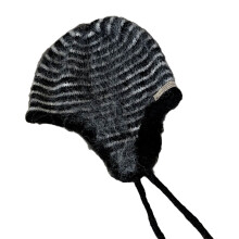 Easy Care Washable Knit Stripe Bonnet Cap-black  white stripes