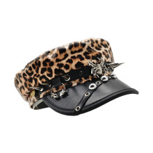 Classical PU Leather Beret Cap with Rivet Studded for Women-2