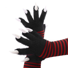 Plush Furry Cats Paws Gloves with Claw Animal Foxes Paws-red bk