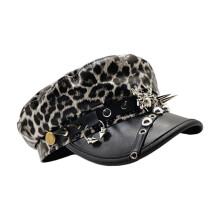 Fashion PU Leather Beret Hat Rivet Studded Trucker Hat For-4