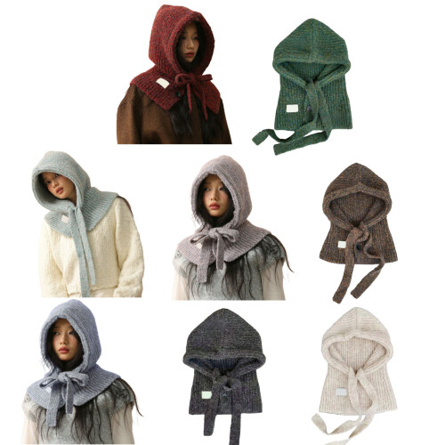 Korean Knitted Balaclava Hat with Adjustable NeckTie and-1 1