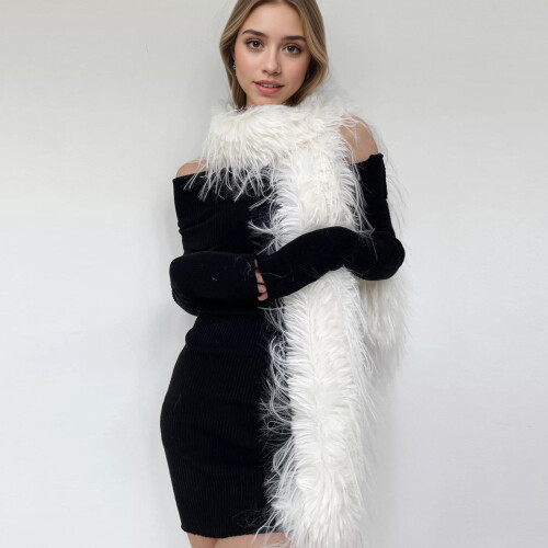 Soft Furry Neck Wrap Polyester Winter Scarf Lightweight-White 1