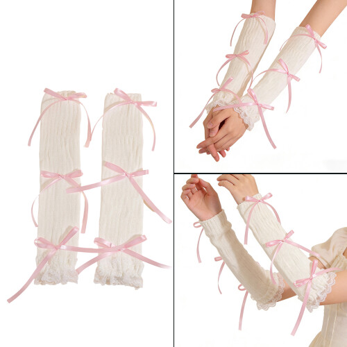 Comfortable Lace Bows Arm Warmers-White black bottom black b 2