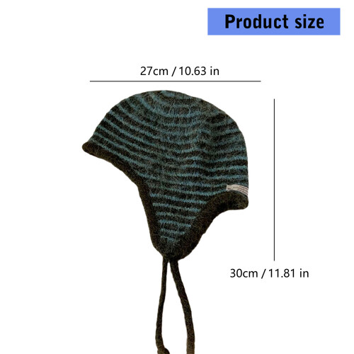 Comfortable Knit Fabric Stripe Pullover Cap Ear-green stripes 2