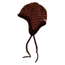 Easy Care Washable Knit Stripe Bonnet Cap Ear-orange1 stripes