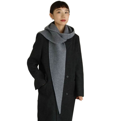 Women Wool Winter Shawl Scarf Triangular Wrap Soft Warm-Gray