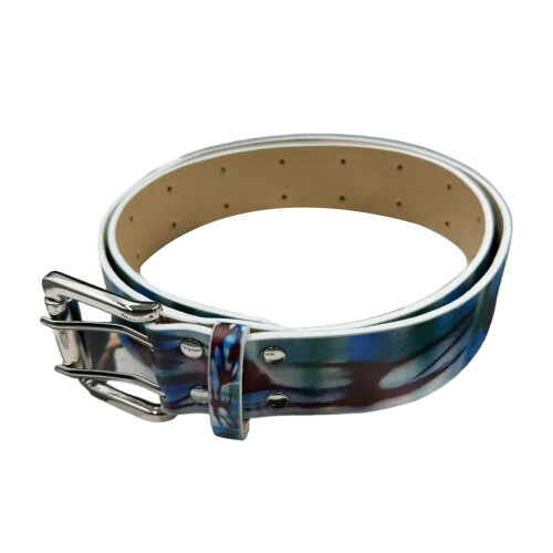 Retro Graffiti Belt Double Prong Buckles Adjustable-blue brown