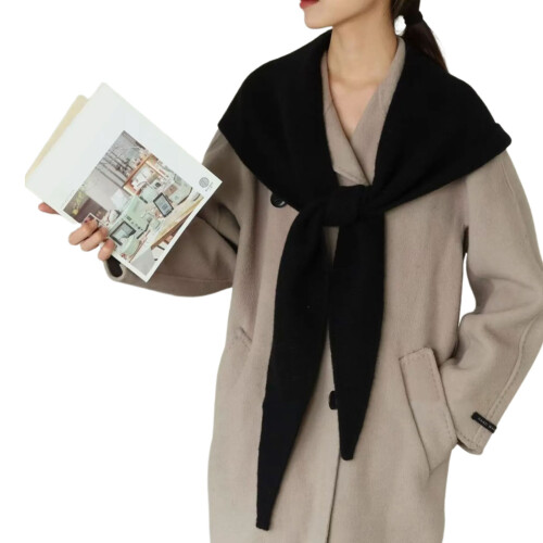 Women’s Wool Scarf Oversized Triangular Shawl Winter-Black