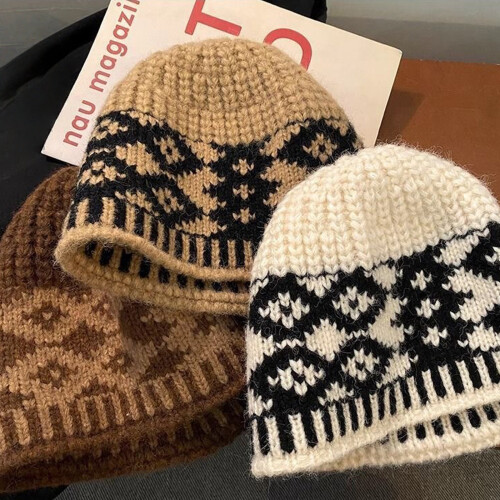 Modische Strickmütze, warme Pullover-Mütze für Büro,-Beige 2