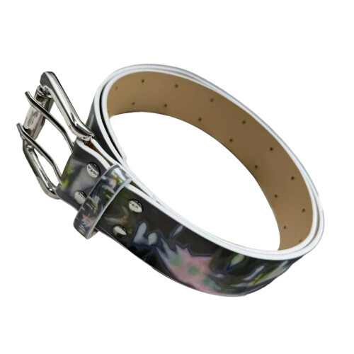 Durable PU Material Belt Double Prong Buckles-black green