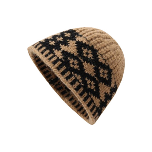 Stretchy Knit Hat Rhombic Pattern Breathable-black card color
