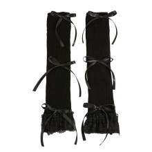 Comfortable Lace Bows Arm Warmers-White black bottom black b