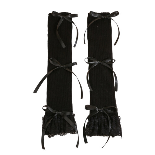 Comfortable Lace Bows Arm Warmers-White black bottom black b