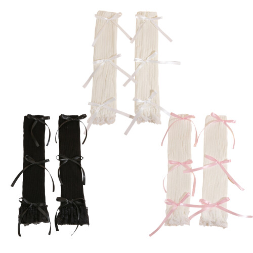 Comfortable Lace Bows Arm Warmers-White black bottom black b 1