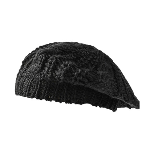 Solid Color Slouch Hat with Cable Knit Design Soft Warm-Black