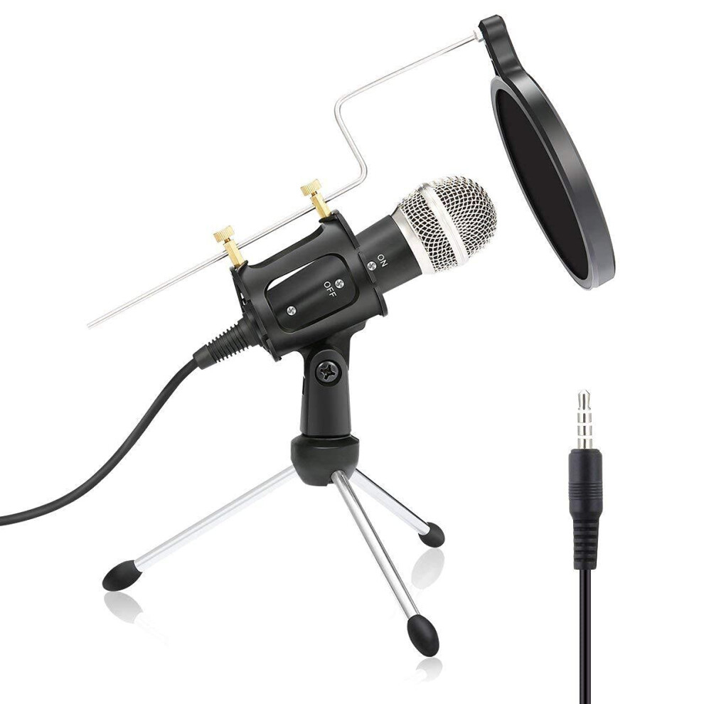 3.5Mm Jack Condenser Microphone With Filter Tripod Stand For Computer Pc Mobile Phone Singing Podcasting Voice Recording 9412369996862