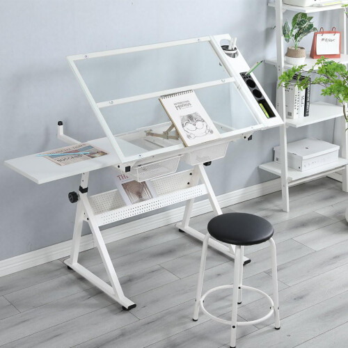 Modern Drawing Table, Tempered Glass, Inclined , HeightAdjustable ...