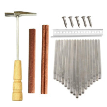 17 Key Kalimba DIY Accessories Set, Thumb Piano with Key Shaped Wooden Bridge and Wooden Handle Hammers