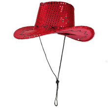Polyester Sequined Cowboy Hats for Parties Festivals-Red