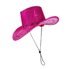 Western cowboyhoeden met pailletten voor festivals,-roze rood