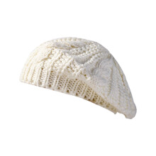 Fashion Knit Beret Hat with Cable Detail Acrylic-Milky White