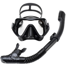 Snorkeling Masks For Adults Silicone Skirt AntiFog AllBlack Set Diving Goggles, Scuba, Swimming Pool Equipment
