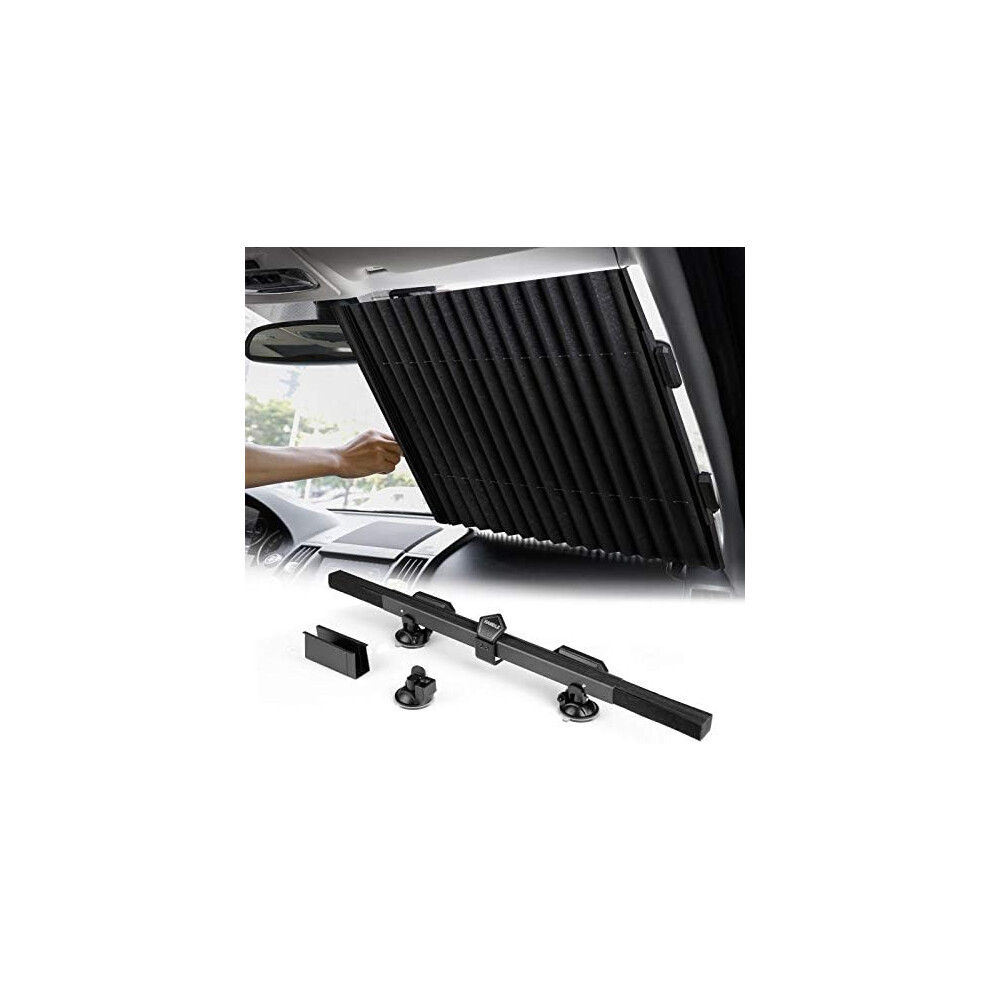 Retractable Windshield Sun Visor For Auto, Aluminium Foil Material Thermal Insulation Sunshade, Easy Install With Suction Cups For Heat Reduction On 9190834908205
