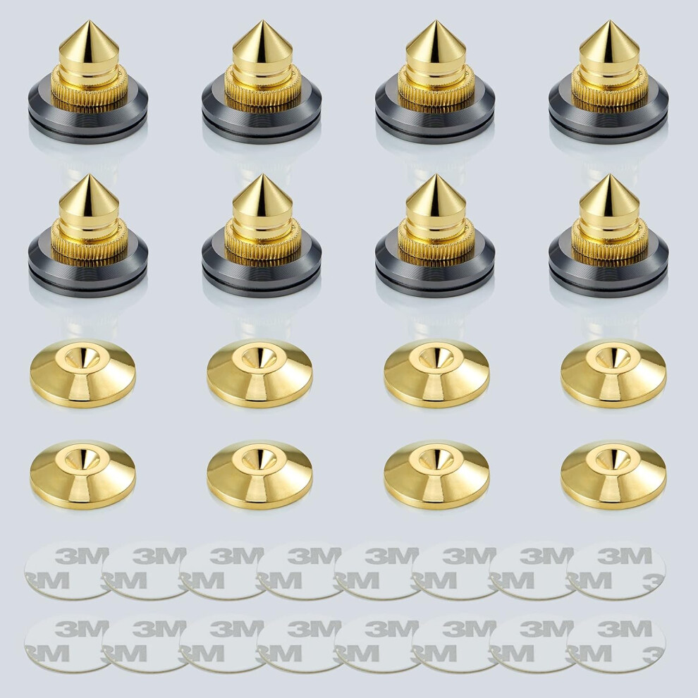 Acoustic Guardians, Shockproof Speaker Spikes For Hifi Amplifiers, Adjustable Height For Customized Sound, Cone Base Pad Offers Floor Protectio Golden 9148971211078