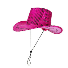 Bunte Cowboyhüte mit Pailletten für Musikfestivals,-Rosenrot