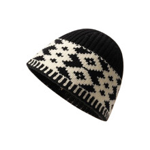 Gestrickte, randlose Jacquard-Mütze, warm, bequem, mit-Schwarz