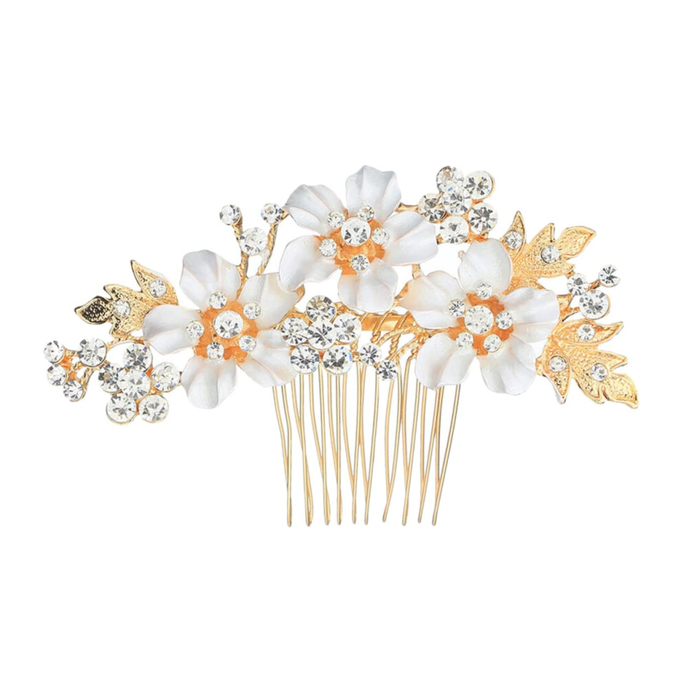 Unisex Golden Elegant Bride Hair Comb With Floral Design For Weddings,