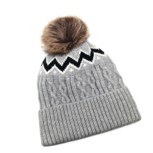 Bonnet extensible avec pompons et bonnet tricoté en fibre-Gris M