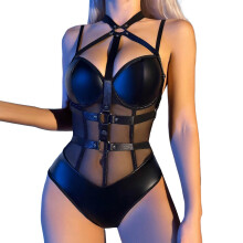 Women's Punk Leather Harness Body Chest Straps Cupless Cosplay Belt Waist Belt Adjustable Gothic Strap Body Lingerie Sexy Underwear Clubwear Black M