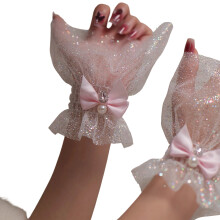 Elegant Lace Flared Wrist Cuffs Bowknot Design Nails-pink bow