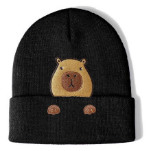 Bonnets brodés Capybara à la mode, chapeau doux-Capibara noir 1