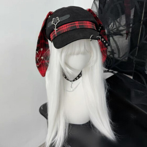 Punk-Baskenmütze mit Metall-Charm,-Schwarz und Weiß 2