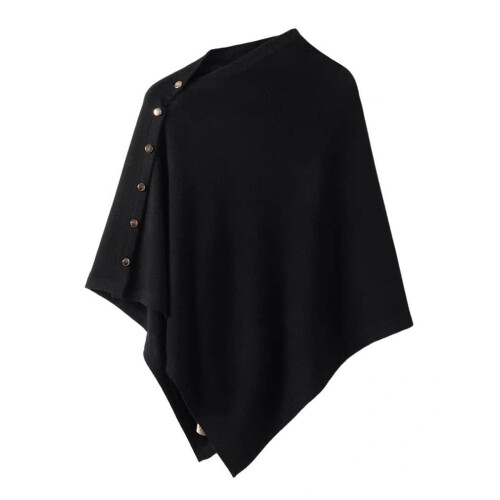 Cape châle pour femme, coupe ample, avec boucles-Noir