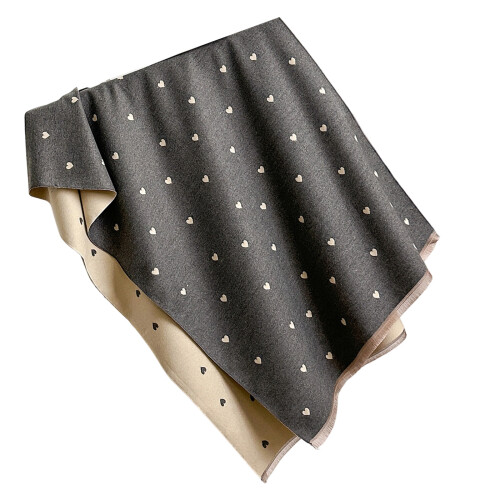 Écharpe Double face à motif de cœur, châle chaud en coton-Gris